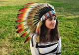 X04 – coiffure en plumes de chef trois couleurs, bonnet de guerre de Style amérindien