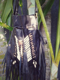 Sac à main en cuir indien noir moyen, sac de style amérindien. Sac bandoulière
