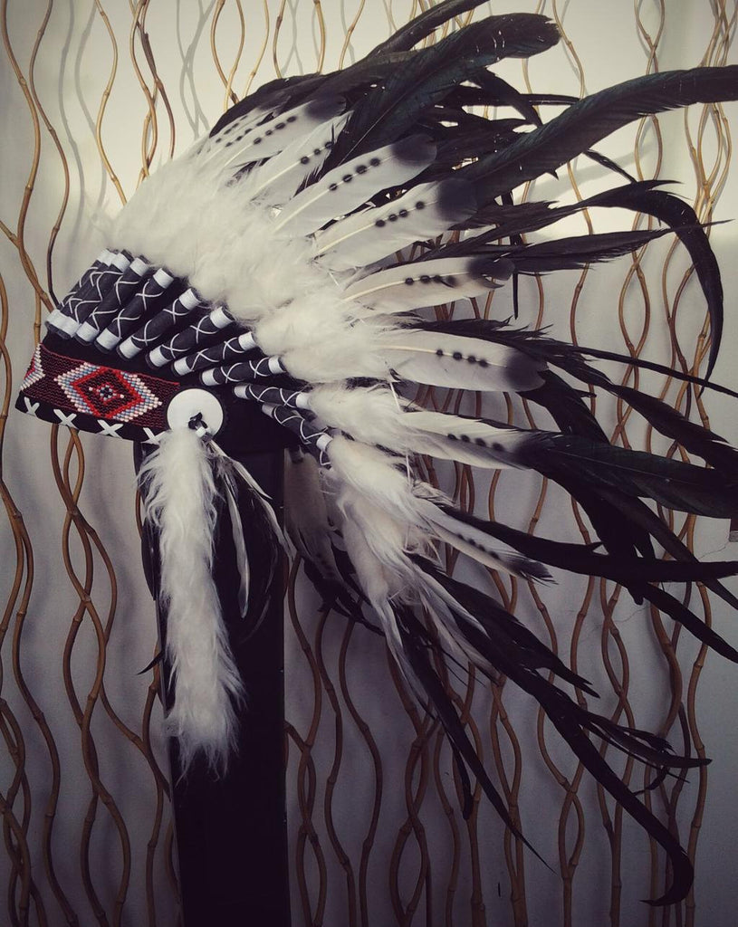 X12 Three colors black and white Indian Feather Headdress / warbonnet double feather (30 inch / 75 cm).