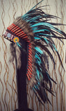 Y33 - Medium Turquoise Feather Headdress (36 inch long ).