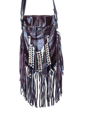 N46P- Dark Brown  Indian leather Handbag, Native American Style  bag. Crossbody bag