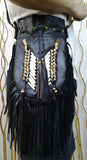 N43P- Black Indian leather Handbag, Native American Style bag. Crossbody bag