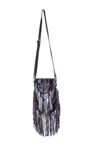 N46P- Dark Brown  Indian leather Handbag, Native American Style  bag. Crossbody bag