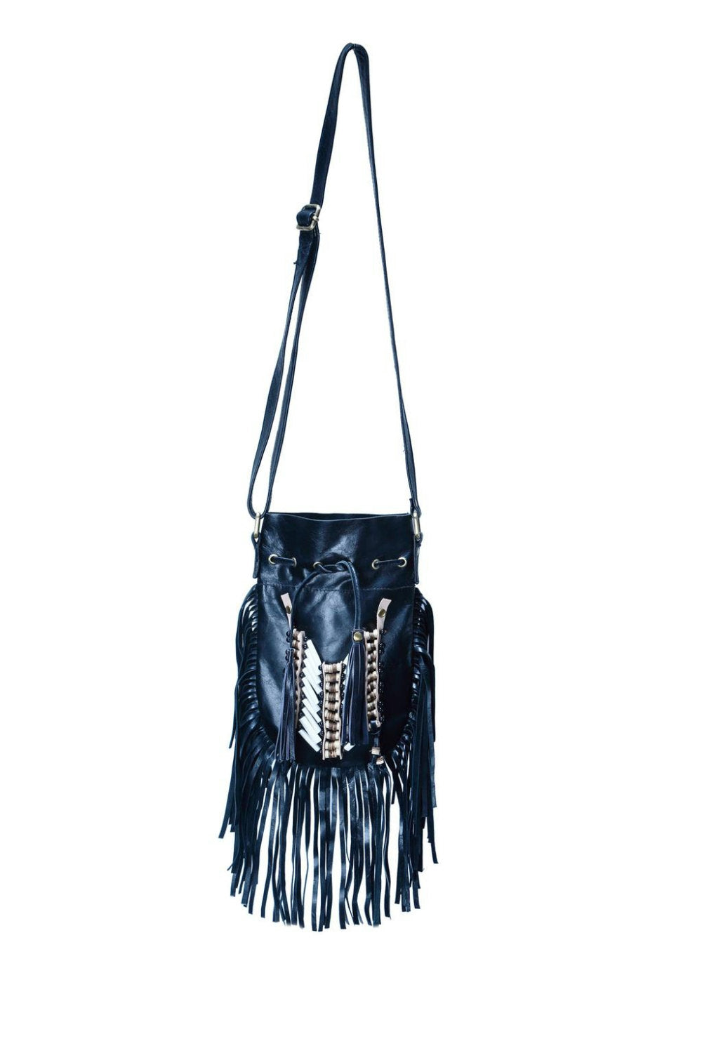 N43P- Black Indian leather Handbag, Native American Style bag
