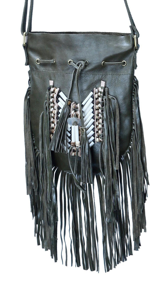 N44M- Reduced Price! Medium olive green Indian leather Handbag, Native American Style Style bag. Crossbody bag