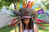 X36 Rainbow  Feather Headdress / Warbonnet