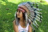 PRIX RÉDUIT N62- Coiffe indienne grise, bonnet de guerre de style amérindien