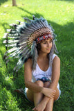 PRIX RÉDUIT N62- Coiffe indienne grise, bonnet de guerre de style amérindien