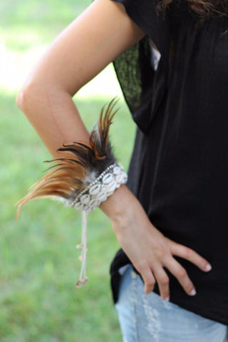 Brown Feathers Bracelet with shells!