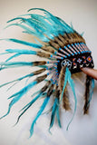 PRICE REDUCED N51- Light Blue / Turquoise Feather Headdress / Warbonnet,