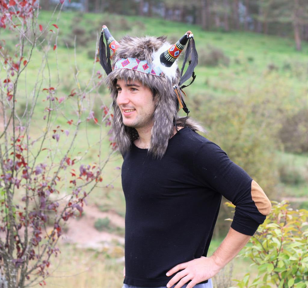 Native American Style Inspired Beaded Wolf Hat Band On