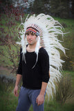 N93- Extra Large White  Feather Headdress (43  inch long )/ war bonnet.