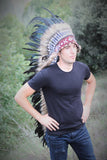 PRICE REDUCED . N92- Extra Large Natural color Feather Headdress (43 inch long )/ war bonnet.