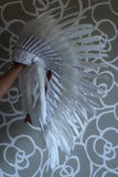 K13 From 5-8 years Kid / Child's: Long  white swan feather Headdress 21 inch. – 53,34 cm.