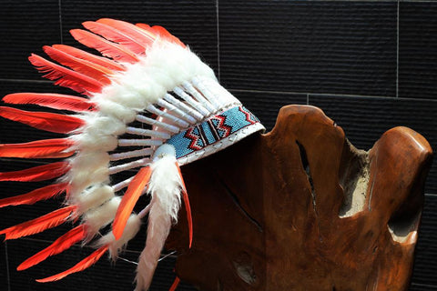 X33 FLUOR COLLECTION: Orange Warbonnet .Native American Style Feather Headdress