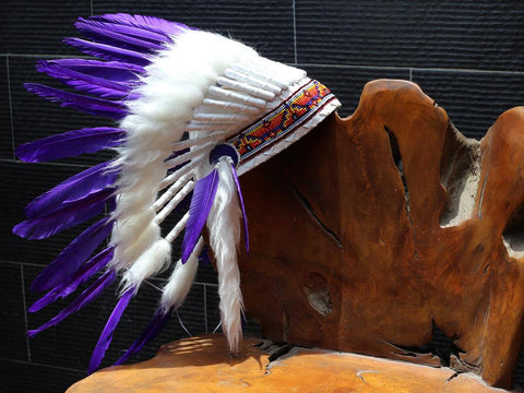 X49 FLUOR COLLECTION: Purple  Warbonnet .Native American Style Feather Headdress