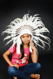 K11 From 5-8 years Kid / Child's: white rooster feather Headdress 21 inch. – 53,34 cm.