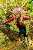 N35- From 5-8 years Kid / Child's:  Red and black rooster feather Headdress 21 inch. – 53,34 cm.