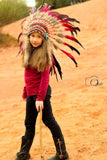 N35- From 5-8 years Kid / Child's:  Red and black rooster feather Headdress 21 inch. – 53,34 cm.