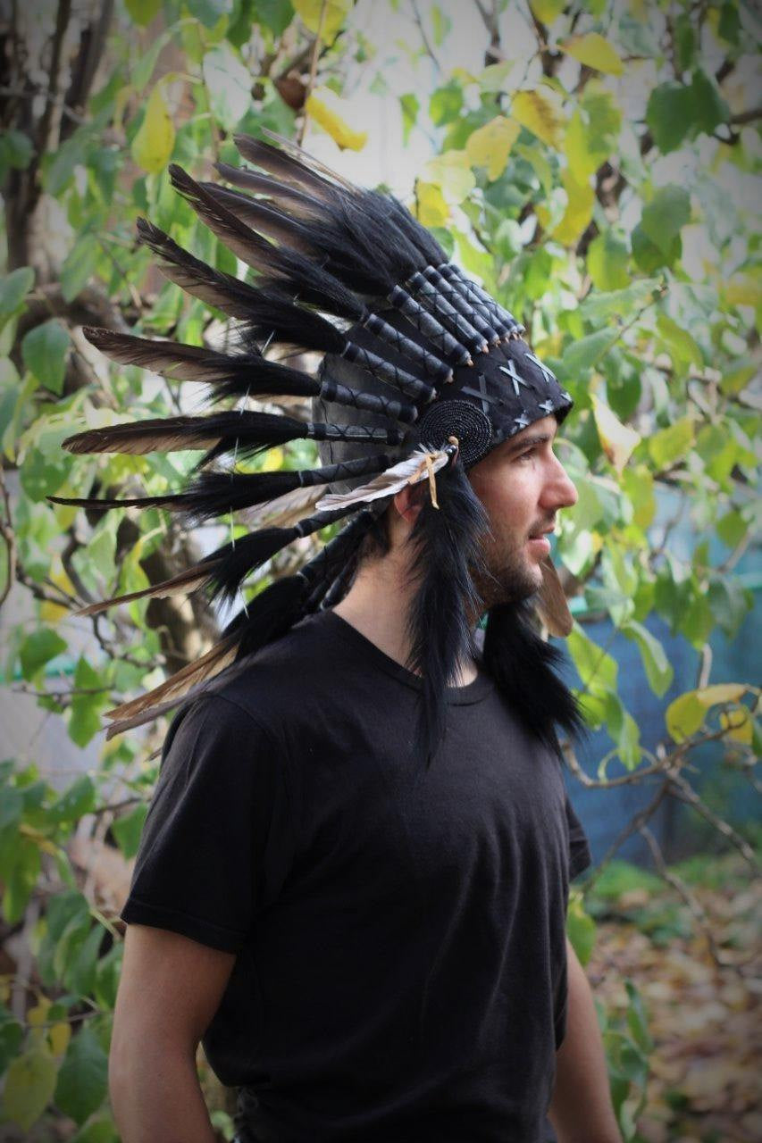 PRICE REDUCED N64- Black Feather Headdress. Native American  display picture 1