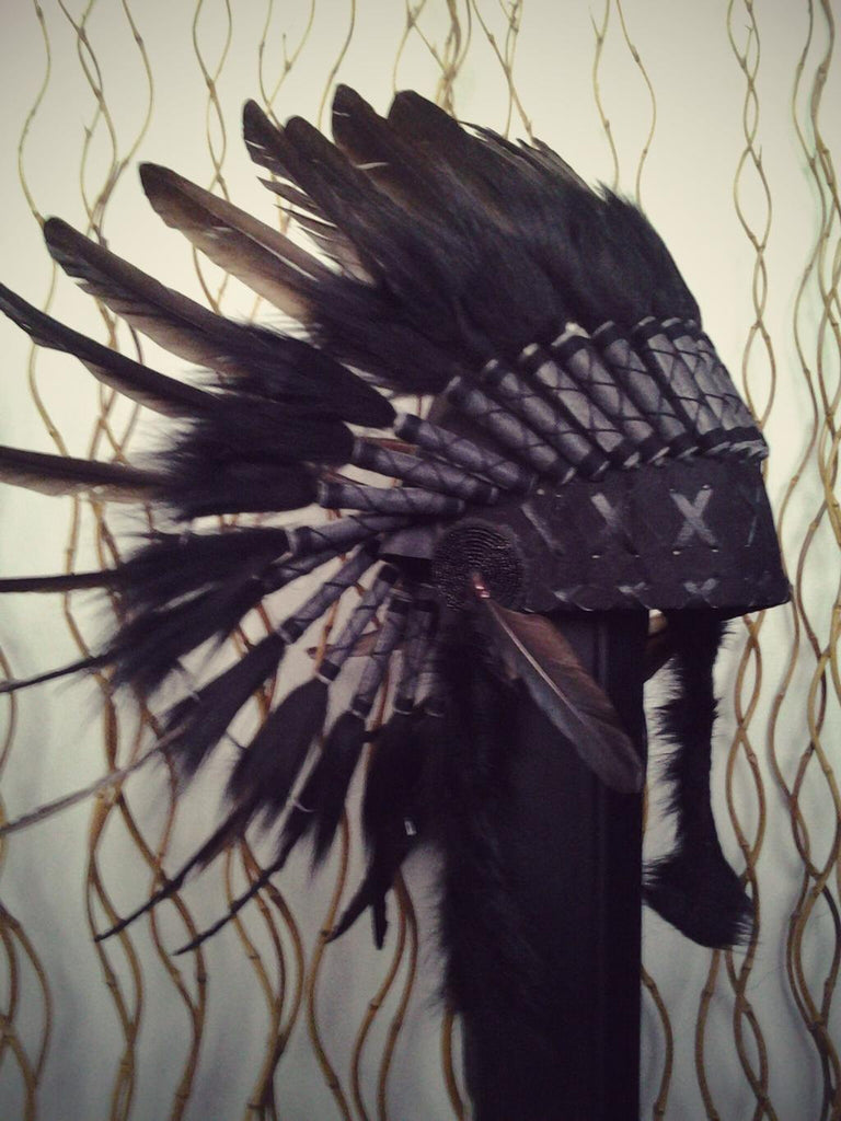 PRICE REDUCED N64- Black Feather Headdress. Native American Inspired