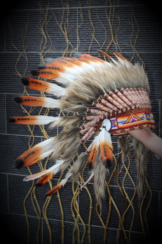 X05 - Three colors brown Chief  Feather Headdress / native american Style  Warbonnet