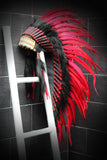 Y09 Medium Red Indian Feather Headdress / Native American Style Warbonnet (36 inch long )