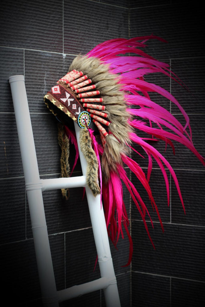 X23 Full Pink Feather Headdressnative American Indian Style Theworldoffeathers
