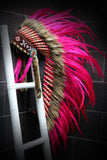 Y04 Indian Native American Style ,  Medium Pink Feather Headdress (36 inch long ).