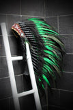 Y55 - Medium  Green  Feather Headdress (36  inch long )/ war bonnet