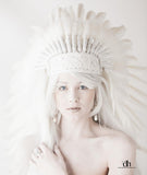 PRICE REDUCED N81- Medium White Feather Headdress / Standard size 23 inch head circumference