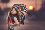N33- From 5-8 years Kid / Child's: turquoise and black feather Headdress 21 inch. – 53,34 cm.