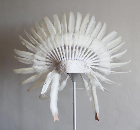 K06 From 5-8 years Kid / Child's: white swan  feather Headdress 21 inch. – 53,34 cm.