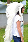 PRECIO REDUCIDO N101- Tocado de plumas blancas indias extra grande (43 pulgadas de largo)