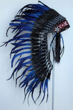 Y06 - Indian Native American , War bonnet , Medium Electric Blue Feather Headdress (36 inch long )..