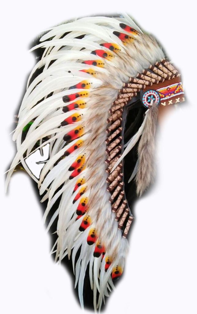 Y115 Medium Indian Double Feather white Headdress (36 inch long )