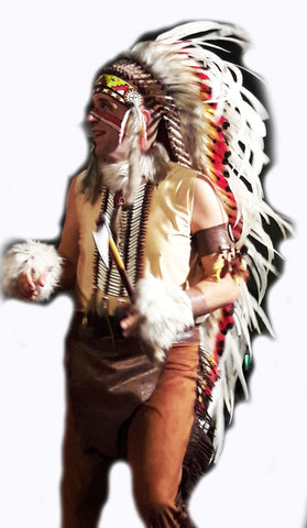 Z76 - Extra Large Indian white and red double Feather Headdress (43 inch long)