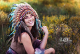 N55-Light Blue / Turquoise and dark Feather Headdress / Warbonnet