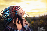 N55-Light Blue / Turquoise and dark Feather Headdress / Warbonnet